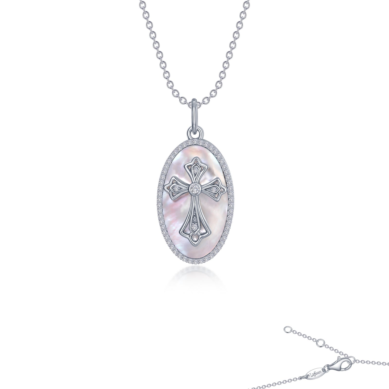 LAFONN Cross on Mother of Pearl Disc Necklace P0279PLP20
