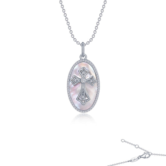 LAFONN Cross on Mother of Pearl Disc Necklace P0279PLP20