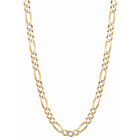 Yellow Gold Diamond Cut/ Textured White Pave Figaro Bracelet