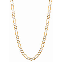 Yellow Gold Diamond Cut/ Textured White Pave Figaro Bracelet