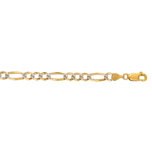 Yellow Gold Diamond Cut/ Textured White Pave Figaro Necklace