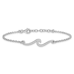 Sterling Silver Rhodium-plated Polished Wave 7 inch with a 1 inch extention Bracelet PLB-021