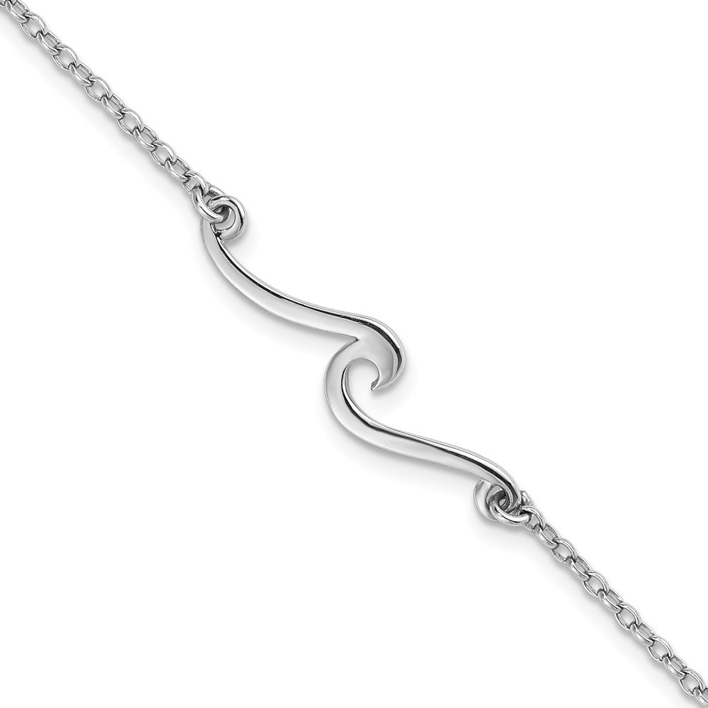 Sterling Silver Rhodium-plated Polished Wave 7 inch with a 1 inch extention Bracelet PLB-021