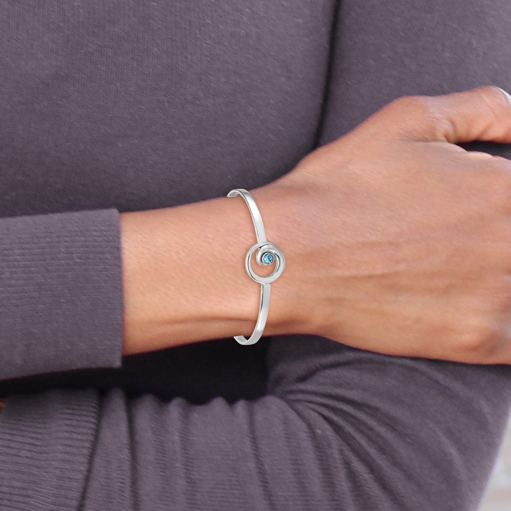 Sterling Silver Rhodium-Plated Polished Crystal Wave Closed Latch Bangle PLB-349