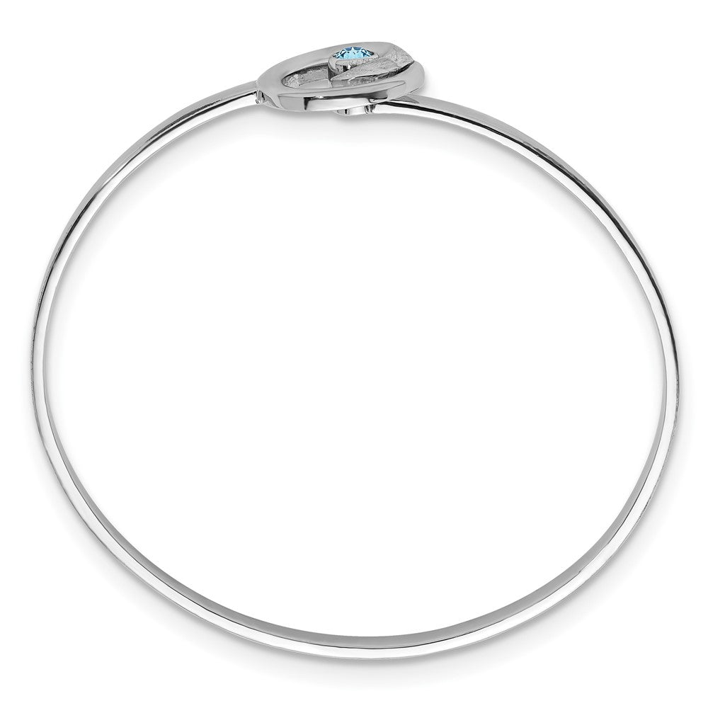 Sterling Silver Rhodium-Plated Polished Crystal Wave Closed Latch Bangle PLB-349
