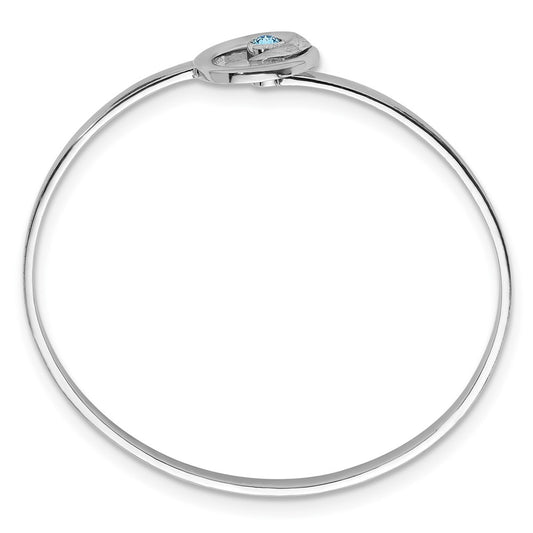Sterling Silver Rhodium-Plated Polished Crystal Wave Closed Latch Bangle PLB-349
