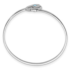 Sterling Silver Rhodium-Plated Polished Crystal Wave Closed Latch Bangle PLB-349