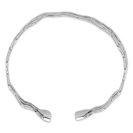 Sterling Silver Rhodium-plated Polished Multi Wave Bangle PLB-663