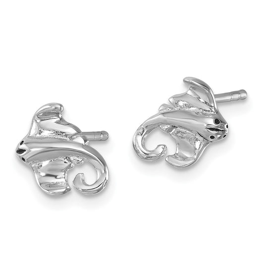 PLE-020 Sterling Silver Rhodium-plated Polished Cownose Stingray Post Earrings