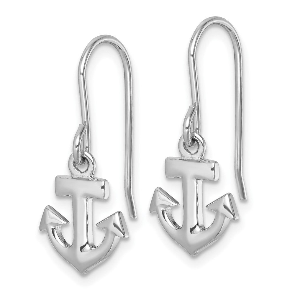 PLE-043 Sterling Silver Rhodium-Plated Polished Anchor Dangle Earrings