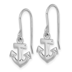 PLE-043 Sterling Silver Rhodium-Plated Polished Anchor Dangle Earrings