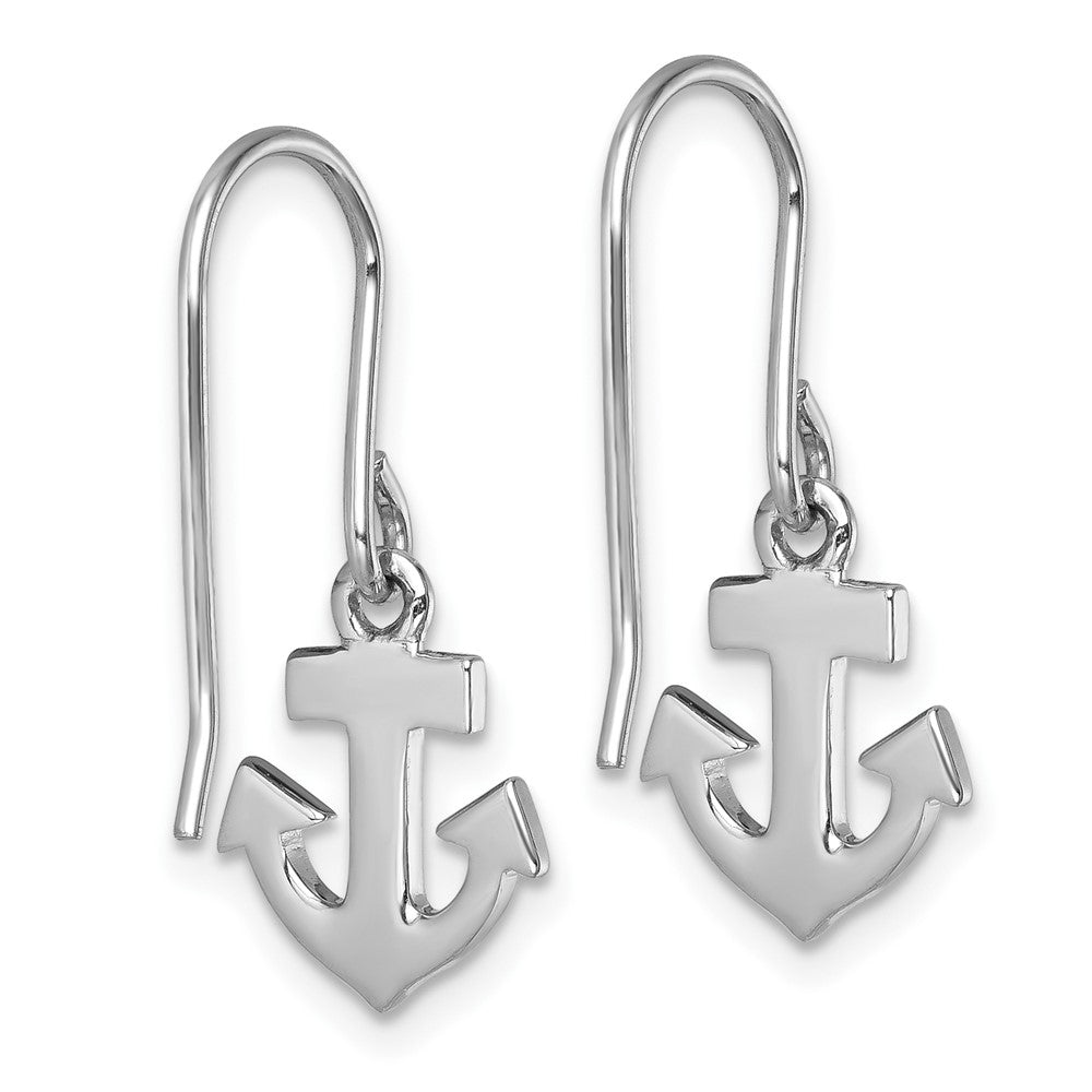 PLE-043 Sterling Silver Rhodium-Plated Polished Anchor Dangle Earrings