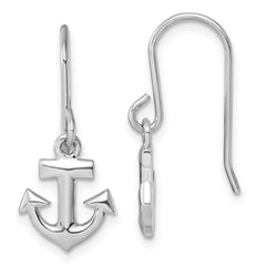 PLE-043 Sterling Silver Rhodium-Plated Polished Anchor Dangle Earrings