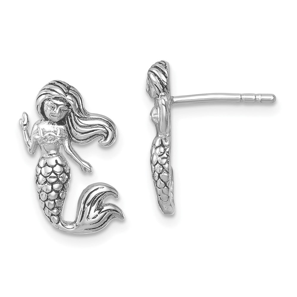 PLE-065 Sterling Silver Rhodium-Plated Antiqued Mermaid Earrings