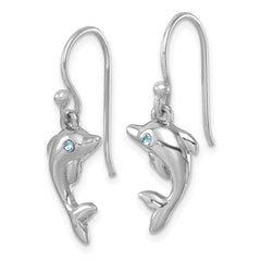 PLE-244 Sterling Silver Rhodium-plated Polished Dolphin Dangle Earrings