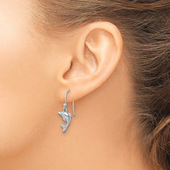 PLE-244 Sterling Silver Rhodium-plated Polished Dolphin Dangle Earrings