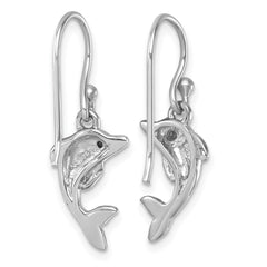 PLE-244 Sterling Silver Rhodium-plated Polished Dolphin Dangle Earrings