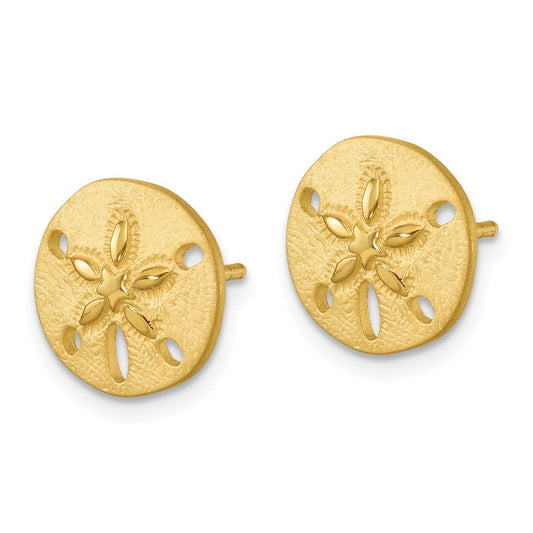 PLE-380V Sterling Silver Rhodium-plated Brushed and Polished Gold-tone Sand Dollar Post Earrings