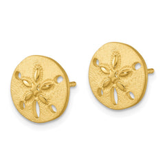PLE-380V Sterling Silver Rhodium-plated Brushed and Polished Gold-tone Sand Dollar Post Earrings