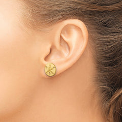 PLE-380V Sterling Silver Rhodium-plated Brushed and Polished Gold-tone Sand Dollar Post Earrings