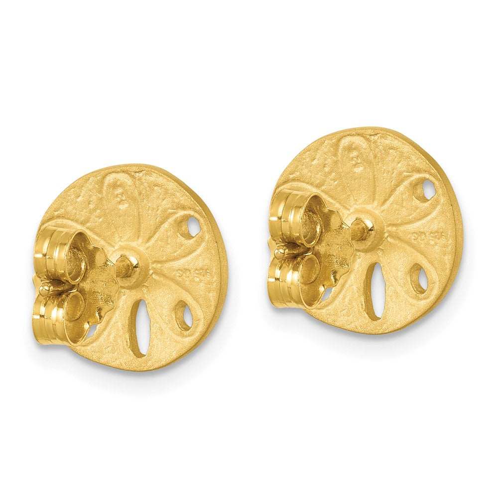 PLE-380V Sterling Silver Rhodium-plated Brushed and Polished Gold-tone Sand Dollar Post Earrings