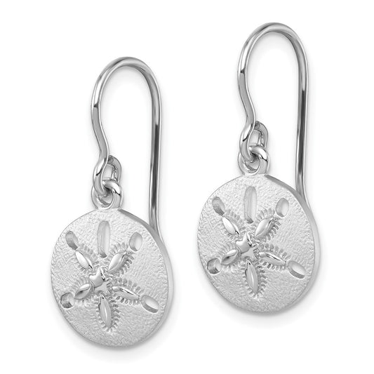 PLE-381 Sterling Silver Rhodium-plated Polished Sand Dollar Dangle Earrings