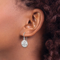 PLE-381 Sterling Silver Rhodium-plated Polished Sand Dollar Dangle Earrings