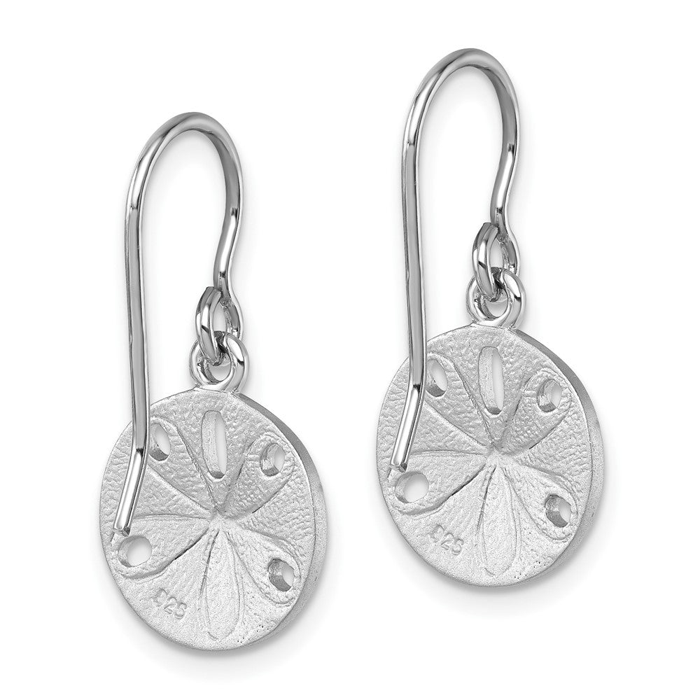 PLE-381 Sterling Silver Rhodium-plated Polished Sand Dollar Dangle Earrings