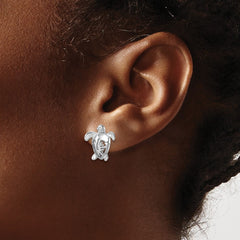 PLE-400 Sterling Silver Rhodium-Plated Polished Flower Back Turtle Post Earrings