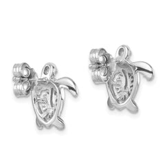 PLE-400 Sterling Silver Rhodium-Plated Polished Flower Back Turtle Post Earrings