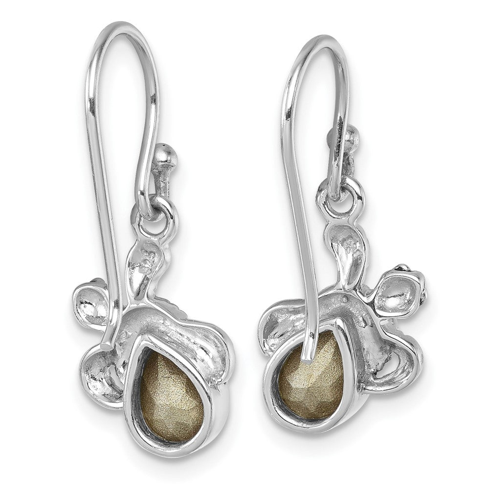 PLE-466 Sterling Silver Rhodium-Plated Antiqued Blue Crystal Hatching Turtle Dangle Earrings