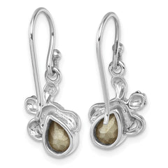 PLE-466 Sterling Silver Rhodium-Plated Antiqued Blue Crystal Hatching Turtle Dangle Earrings