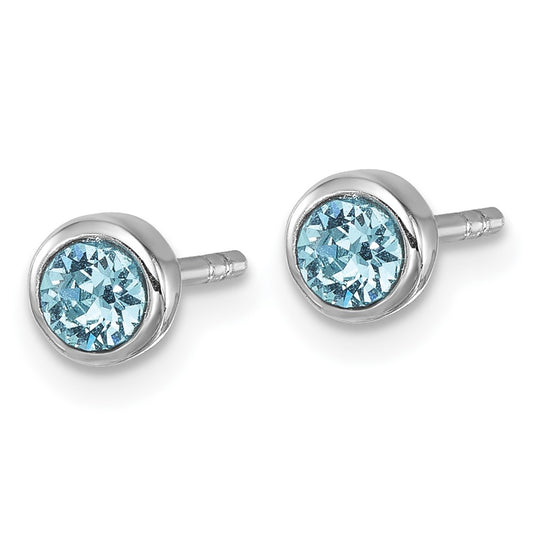 PLE-470 Sterling Silver Rhodium-Plated Polished Blue Crystal 3.5mm Post Earrings