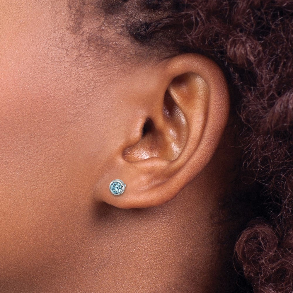 PLE-470 Sterling Silver Rhodium-Plated Polished Blue Crystal 3.5mm Post Earrings