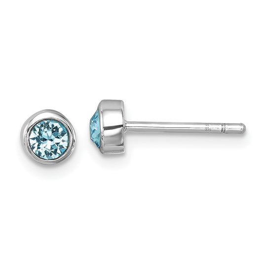 PLE-470 Sterling Silver Rhodium-Plated Polished Blue Crystal 3.5mm Post Earrings