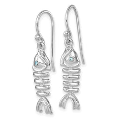 PLE-472 Sterling Silver Rhodium-plated Polished Crystal Eye Bonefish Dangle Earring