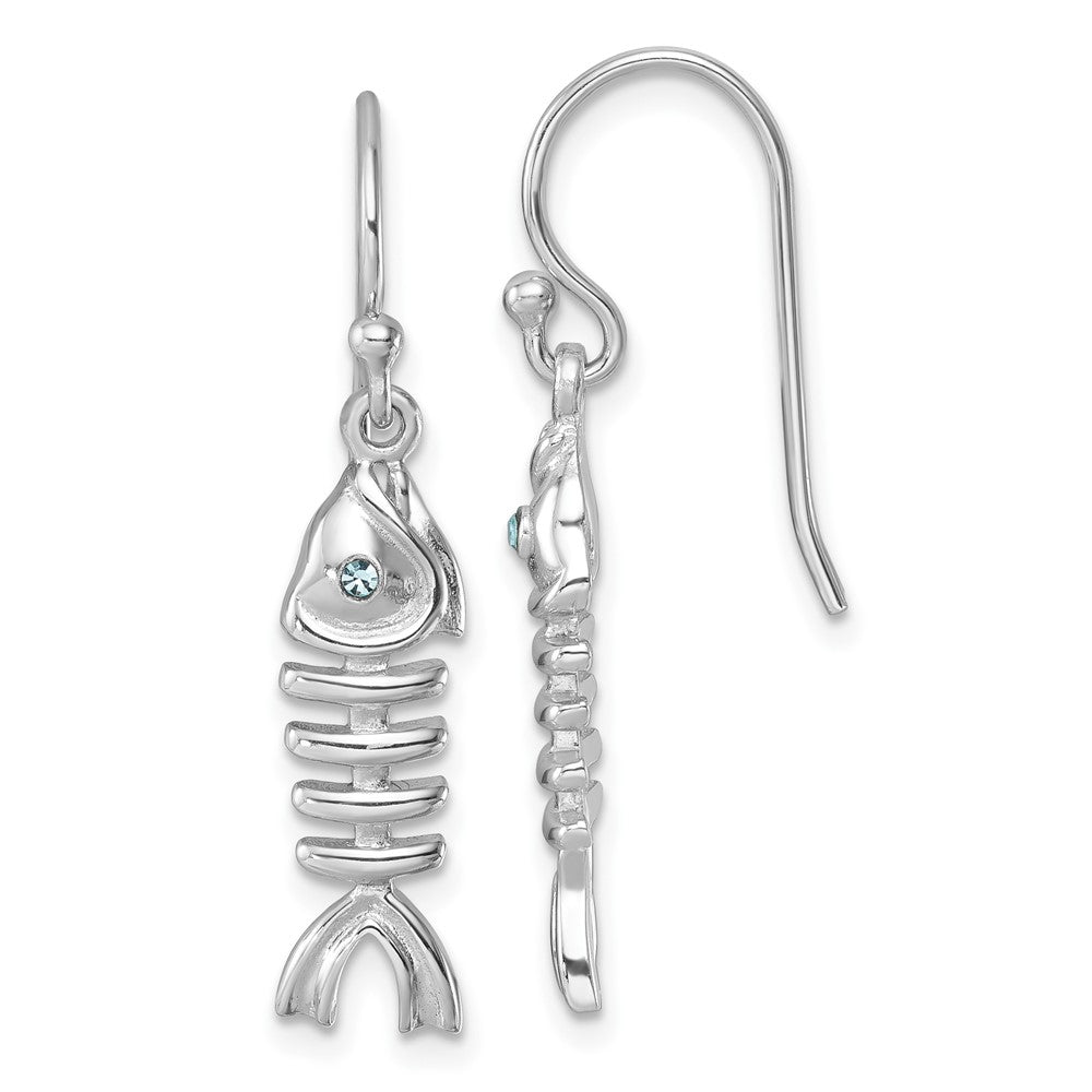 PLE-472 Sterling Silver Rhodium-plated Polished Crystal Eye Bonefish Dangle Earring