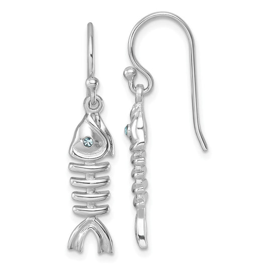 PLE-472 Sterling Silver Rhodium-plated Polished Crystal Eye Bonefish Dangle Earring