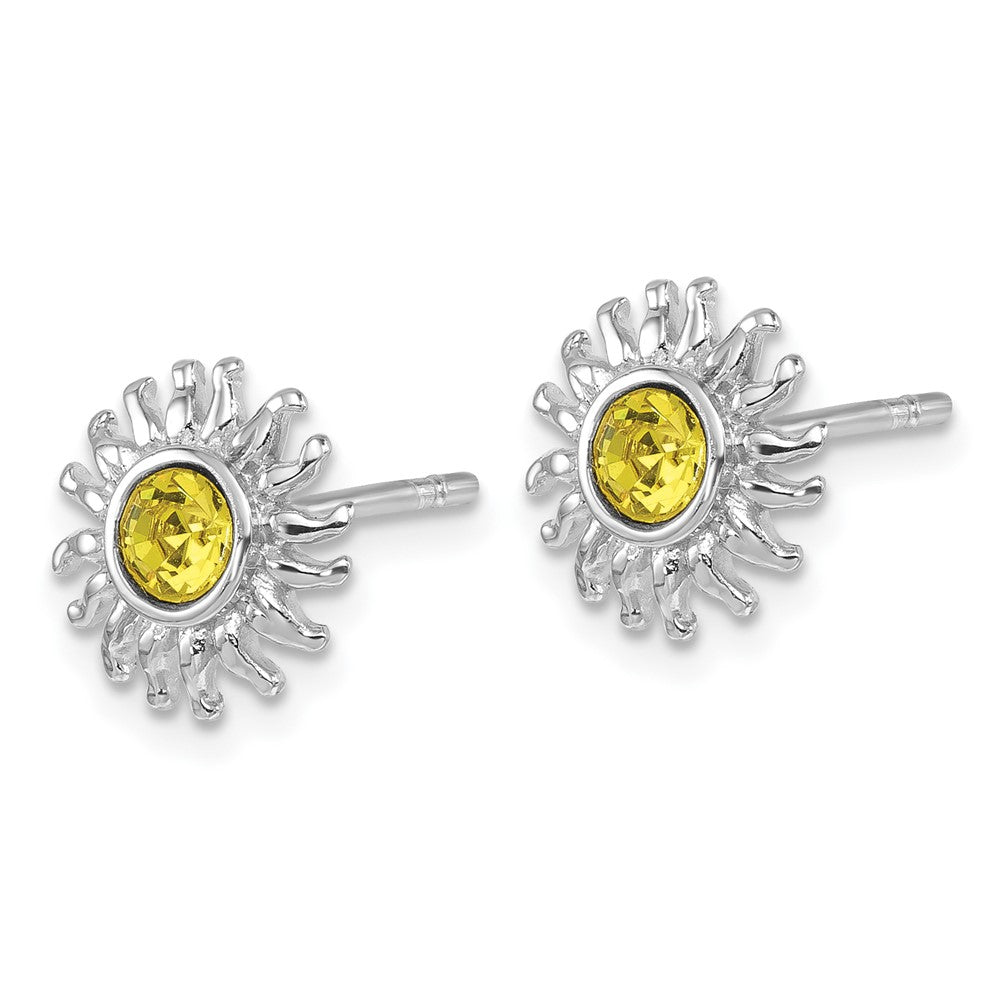 PLE-487 Sterling Silver Rhodium-Plated Polished Yellow Crystal Sun Post Earrings
