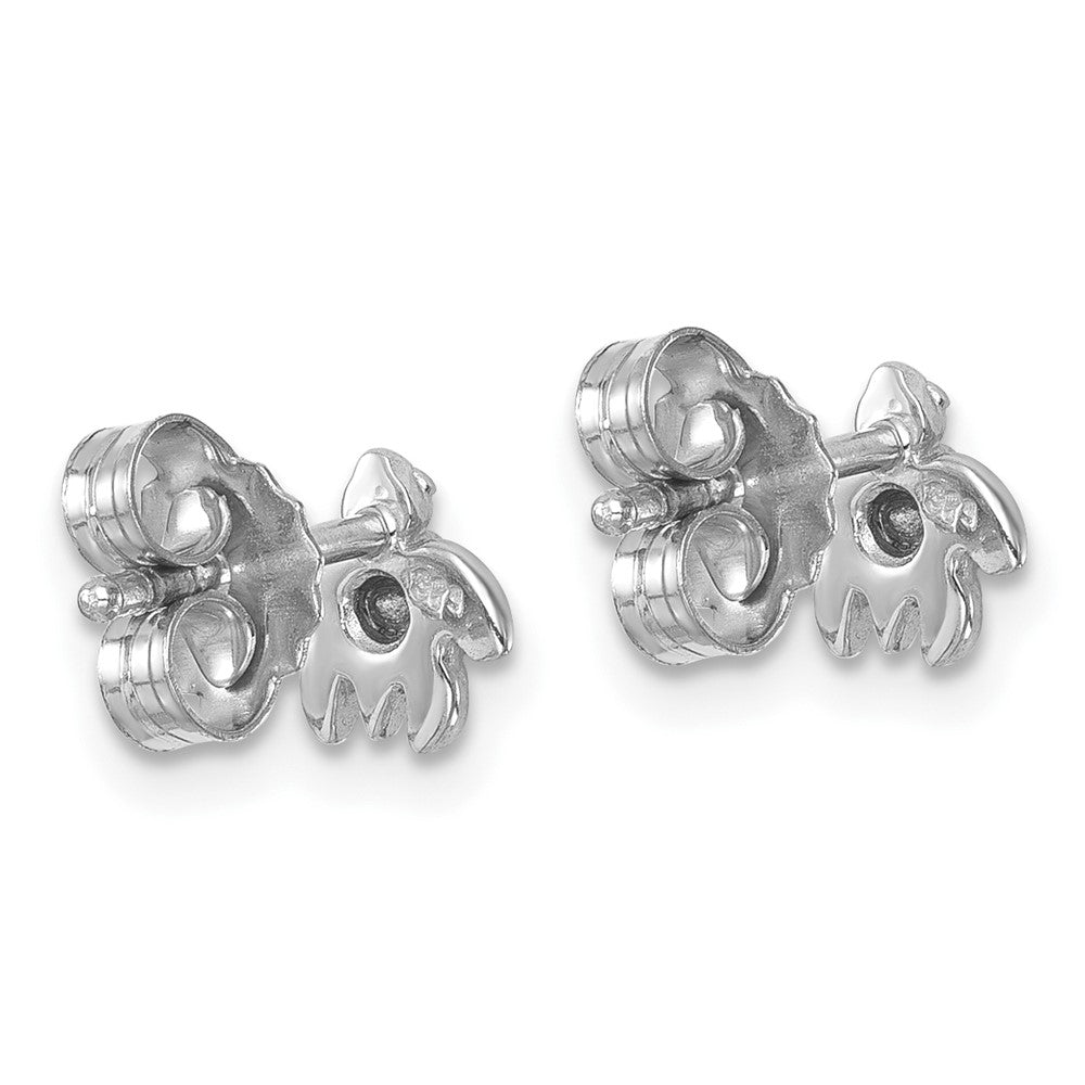 PLE-510 Sterling Silver Rhodium-Plated Polished Blue Crystal Inlay Tiny Turtle Post Earrings