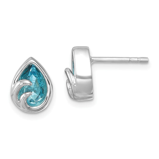 PLE-546 Sterling Silver Rhodium-Plated Polished Crystal Wave Post Earrings