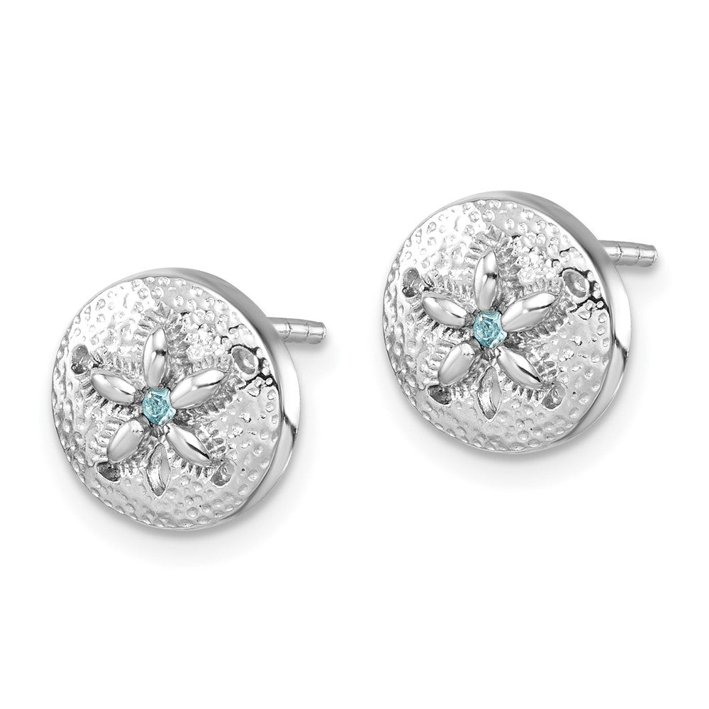 PLE-581 Sterling Silver Rhodium-Plated Textured Crystal Sand Dollar Post Earrings