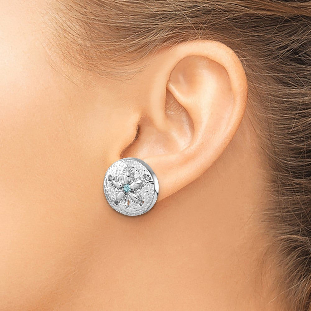 PLE-581 Sterling Silver Rhodium-Plated Textured Crystal Sand Dollar Post Earrings