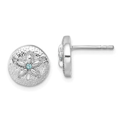 PLE-581 Sterling Silver Rhodium-Plated Textured Crystal Sand Dollar Post Earrings