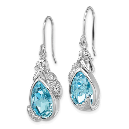 PLE-593 Sterling Silver Rhodium-Plated Polished CZ Mermaid Dangle Earrings