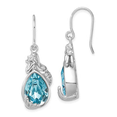 PLE-593 Sterling Silver Rhodium-Plated Polished CZ Mermaid Dangle Earrings