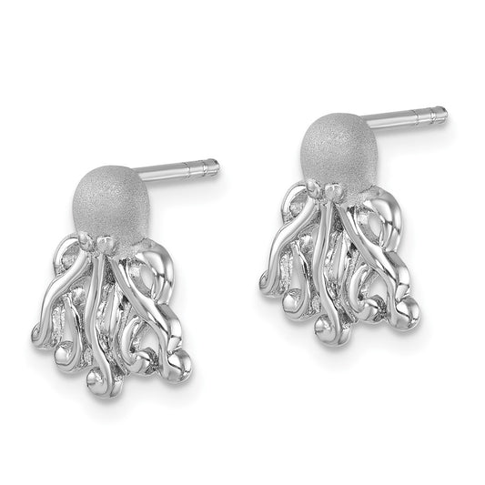PLE-649 Sterling Silver Rhodium-plated Polished Octopus Post Earrings