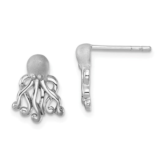 PLE-649 Sterling Silver Rhodium-plated Polished Octopus Post Earrings