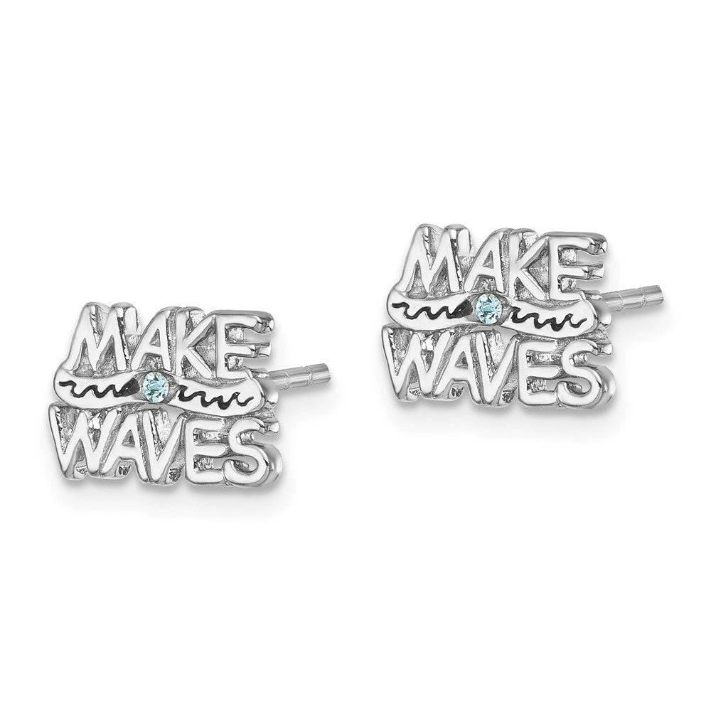PLE-711 Sterling Silver Rhodium-Plated Polished 'Make Waves' Crystal Post Earrings