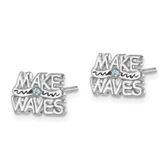 PLE-711 Sterling Silver Rhodium-Plated Polished 'Make Waves' Crystal Post Earrings